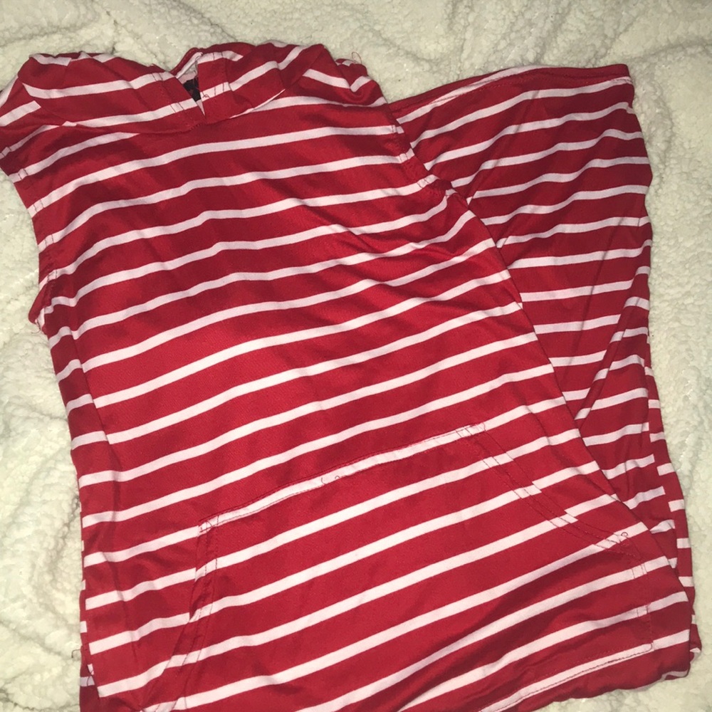 Red & White Sleeveless Dress w/ Hood